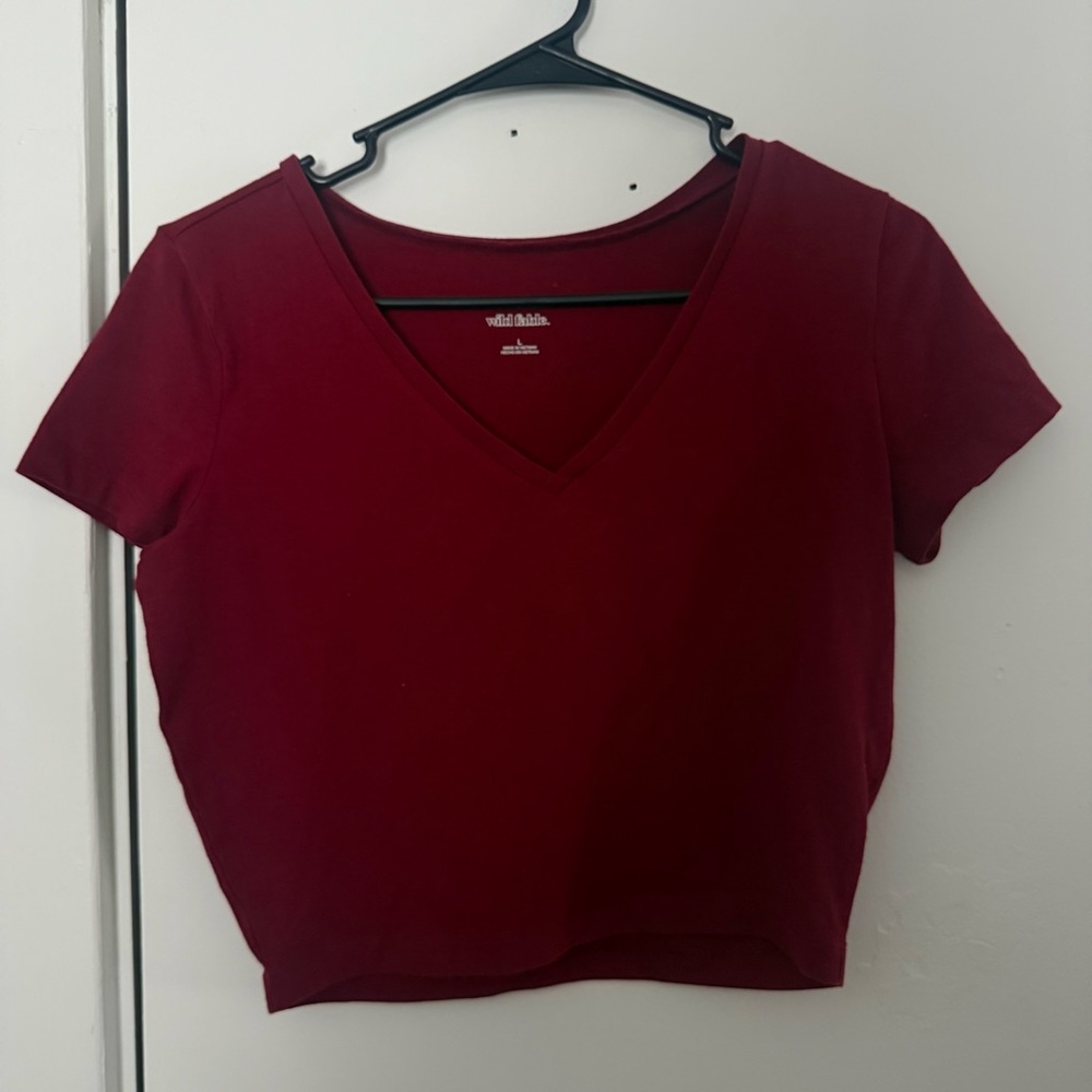 Wild Fable Women's Burgundy V-Neck Crop Top